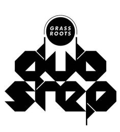 the grass roots logo is shown in black and white