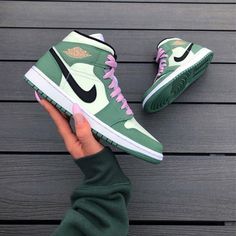 Unlock a unique look with the Green Black Custom Air Jordan 1s. Crafted with premium materials and a classic silhouette, these shoes offer a stylish combination of contrasting colors. Durable and comfortable, these sneakers are the perfect choice for when you want to stand out.

The perfect gift for friends, family, that special someone, or yourself ✨
- Exactly as shown in the pictures.
- Brand New & Authentic. 💯 
- Hand Painted with attention to detail. 👨‍🎨 
- Waterproof and Flexible. ❤️ 
- Unisex model. Please refer to the Size Chart.
- Free Worldwide Shipping. ✈︎ Wmns Air Jordan 1, Air Jordan 1s, Air Jordan 1 Mid Se, All Nike Shoes, Green Shop, Xmas List, Jordan 1s, Cute Nike Shoes, Air Jordan Sneakers