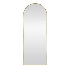 Brushed gold finish aluminum frame. Over sized leaner mirror. Origin 21 26-in W x 70-in H Arch Brushed Gold Framed Full Length Wall Mirror | AL058A-GLD-2670 Slim Gold Mirror, Full Body Gold Mirror, Gold Mirror Full Length, Gold Full Length Mirror, Cottage Core Bedroom, Coastal Room Decor, Full Length Wall Mirror, Wag Dr, F1 Wag