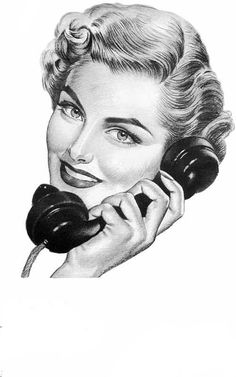 a drawing of a woman talking on the phone