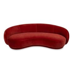 a red curved couch on a white background