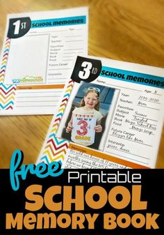 two free printable school memory book pages with the title's image on top