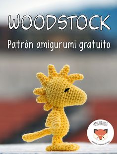 a crocheted giraffe is shown in front of the words woodstock