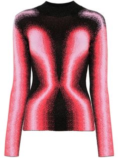 pink/black knitted construction lurex detailing patterned jacquard mock neck long sleeves straight hem Jacquard Top, Jacquard Sweater, Y Project, Versace Outfit, Airport Fashion, Knitted Tops, Dolce E Gabbana, Brown Sweater, Stage Outfits