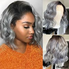 Olivia Mark - Beautiful Gray Short Wig with Lace Front and Human Hair Short Gray Wigs, Gray Wigs, Body Wave Lace Front Wig, Ombre Bob, Virgin Hair Wigs, Grey Wig, Short Human Hair Wigs, Bob Lace Front Wigs, 100 Human Hair Wigs