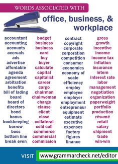 words associated with office, business, and workplace in an english dictionary are shown here