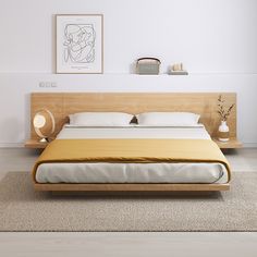 the bed is made up and ready for someone to use it in their home or office