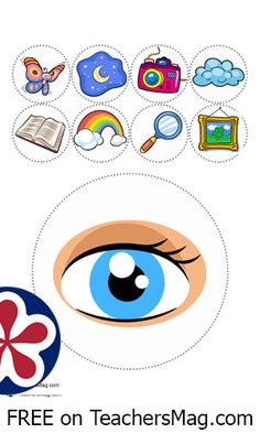 an eye with the words free on teachersmag com above it and various icons