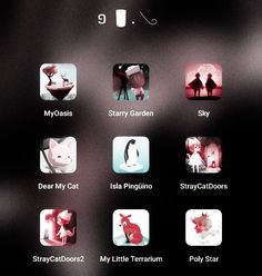 an image of the back side of a cell phone with different icons on it, including animals and people