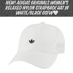 New Adidas Originals Women’s Relaxed Nylon Strapback Hat In White/Black Osfw Condition Is New With Tags!! Women’s Size Hat/One Size Fits Most From Adidas About Item, “Make The Adidas Originals Women’s Relaxed Nylon Strapback Hat Your Go-To Cap For Outdoor Workouts. Designed With Subtle Trefoil Branding, This Cap Features A Relaxed, Six-Panel Construction For Total Comfort. A Curved Brim Lends Coverage, While An Adjustable Back Closure Unlocks Control Of Fit. Top Off Your Look With The Adidas Originals Relaxed Nylon Strapback Hat.” Features: Adjustable Hat 6-Panel Construction With Relaxed Fit Medium Precurved Brim Metal Back Slider For Adjustability Felt Trefoil Branding One Si Adidas Baseball Cap With Visor For Streetwear, Adidas Curved Bill Baseball Cap For Streetwear, Adidas Baseball Cap For Spring Streetwear, White Baseball Cap For Spring Streetwear, Adidas Cotton Hats For Summer, Adidas White Curved Brim Hat, Adidas White Baseball Cap For Streetwear, Adidas Cotton Hats With Curved Brim, White Adidas Sporty Baseball Cap