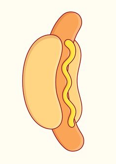 a hot dog with mustard and ketchup on it's bun, drawn in cartoon style