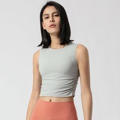 Style: Sporty Fit: Slim Fabric: Nylon Pattern: Solid Element: Rucked Top Length: Short Sleeve Length: Sleeveless Product Type: Tanks & Camis Main Composition: Nylon Season: Seasonless Fitness Top, Sports Vest, Yoga Exercise, Women Yoga, Yoga Tops, Bra And Panty Sets, Yoga Women, Workout Tops, Womens Vest