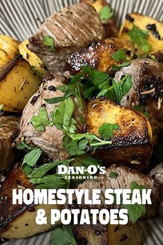 Get ready for a taste of home with these Dan-O’s Homestyle Steak and Potatoes that are sure to delight. Steak And Potatoes, Steak Potatoes, Steak Cuts, Michelin Star Chef, Compound Butter, Steak Bites, Yukon Gold Potatoes, Sirloin Steaks