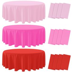 the table cloths are all different colors and sizes, but one is pink or red