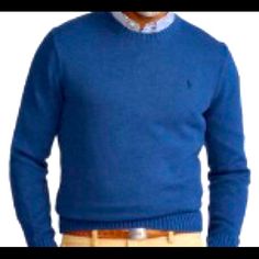 Men’s Polo Ralph Lauren Cotton Crew Neck Sweater Blue Sweater For Business Casual In Fall, Blue Business Casual Sweater For Fall, Blue Sweater For Business Casual Fall Occasions, Blue Fall Sweater For Business Casual, Classic Fitted Blue Sweater, Classic Blue Fitted Sweater, Blue Sweater For Business Casual In Winter, Blue Fitted Classic Sweater, Blue Business Casual Sweater For Winter