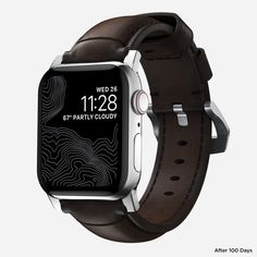 an apple watch is shown with the date and time displayed on its screen, as well as