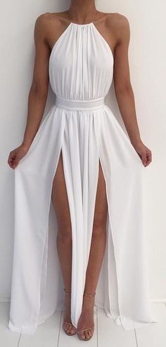 #summer #outfits #inspiration | Maxi White Dress Sukienki Maksi, Backless Formal Dresses, Fest Outfits, Chiffon Evening Dresses, Backless Prom Dresses, Dress Chiffon, Dresses Bridesmaid, Stunning Outfits, Chiffon Prom Dress