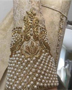 Pearl And Zardosi Embroidery, Pearl Design On Blouse, Pearl Beads Embroidery, Couture Embellishment Details, Pearl Bead Embroidery, Couture Bead Embroidery, Beadwork Embroidery Blouse, Couture Embroidery Embellishments, Pearl Embroidery Blouse