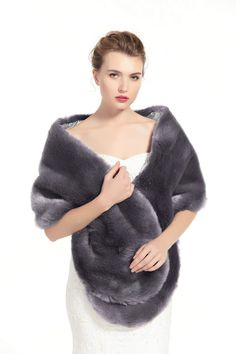 PRICES MAY VARY. MATERIAL -- High dense full faux fur piece + Silky soft lining. Skin-friendly and comfortable touching. Not shed easily. SIZE -- Length 67” / 170cm; height 14” / 35cm (cover the elbow). It’s full wrap around shoulder, very friendly for plus size stature. HOOK & EYE CLOSESURE -- 2 pairs of hook to make sure the faux fur shawl hold right on the shoulder. Not easy to fall down. GLOMAROUS & GORGEOUS STYLE -- Luxury faux fur material makes you warm enough in outside event. It’s perfe Winter Wedding Fur Coat With Faux Fur Trim, Shawl Winter, Faux Fur Shawl, Faux Fur Material, Lilac Grey, Fur Shawl, Fur Stole, Halloween Costume Accessories, Chunky Knit Blanket