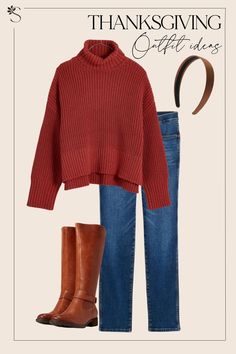 Ready For Family Photos Thanksgiving Outfit Ideas - Turtleneck Sweater and Jeans Holiday Sweater Outfit, Thanksgiving Day Outfits, White Tee Jeans, Sweater And Jeans, Thanksgiving Outfit Ideas, Thanksgiving Outfits, What Inspires Me, Puffy Coat, Fall Jeans