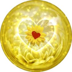 a yellow plate with a heart shaped sunflower in the center and stars around it