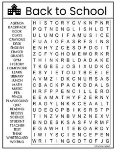 the back to school word search is shown in this black and white image with words