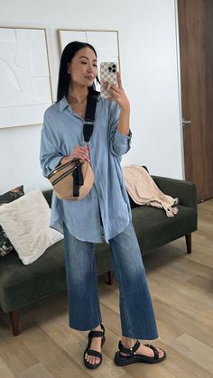 medium wash wide leg cropped denim and oversized linen button down with black sandals. Jeans are linked! Versatile Jeans For Day Out, Summer Medium Wash Jeans For Casual Gatherings, Versatile Dark Wash Flare Jeans For Everyday, Oversized Medium Wash Jeans For Everyday, Loose Fit Medium Wash Jeans For Everyday, Denim Blue Flare Jeans For Everyday Summer Wear, Everyday Washed Blue Flare Jeans For Fall, Summer Denim Blue Flare Jeans For Everyday, Versatile Dark Wash Flare Jeans