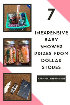 baby shower prizes from dollar store with text overlay that reads 7 expensive baby shower prizes from dollar stores