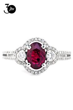 1.25 CTS Red Ruby and 0.43 CTS White Diamond 18K White Gold Ring. Measures approximately 0.96"L X 0.80��� W and has a finished under-gallery. Ring comes with a GCAL Lab Report. Exquisite Oval Ruby Ring Gia Certified, Gia Certified Oval Red Diamond Ring, Red Cluster Diamond Ring With Brilliant Cut, Gia Certified Fine Jewelry Red Ruby Ring, Red Center Stone Platinum Ring, Cluster Ruby Ring With Diamonds, Gia Certified Red Ruby Ring, Red Diamond Cluster Ring With Halo Setting, Luxury Red Cluster Diamond Ring