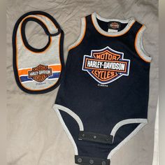 Bib Tank Onesie Set Size 3-6 Month Brand Harley Davidson Obo Unisex Black Cotton Onesie, Black Letter Print Onesie For Playtime, Black Cotton Onesie With Letter Print, Casual Black Onesie For Playtime, Black Cotton Onesie For Playwear, Black Casual Onesie With Graphic Print, Black Onesie With Graphic Print For Playtime, Black Graphic Print Onesie For Playtime, Harley Davidson Kids