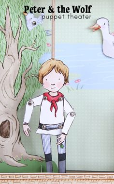 a paper cut out of a boy standing next to a tree