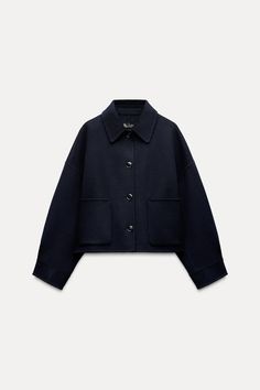 DOUBLE FACED WOOL BLEND JACKET ZW COLLECTION - Navy blue | ZARA United States Leather T Shirt, Zara Vest, Zara Jacket, Waistcoat Dress, Cardigan Sweater Vest, Jeans Cargo, Wool Blend Jacket, Cardigan Sweater Dress, Shirt Blouses Tops