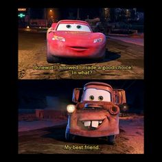 the cars from disney pixas movie are shown in two different languages, one is saying