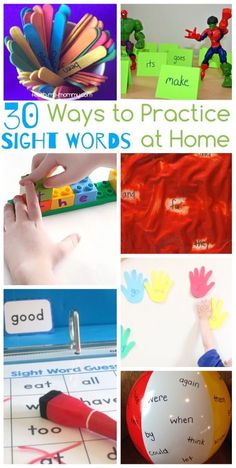 30 ways to practice sight words at home with pictures of handprints and letters