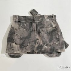 Lasaky - Camo Multi-Pocket Utility Pants - Loose-Fit, Casual, Low Waist, Denim Skirt Pants Dark Wash Summer Bottoms With Multiple Pockets, Dark Wash Bottoms With Multiple Pockets For Summer, Baggy High Rise Denim Skirt With Pockets, Trendy Baggy Denim Skirt With Pockets, Denim Culottes, Denim Cargo, Low Rise Shorts, Short Denim Skirt, Denim Pocket