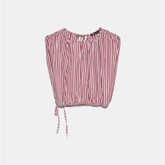 Zara Poplin Striped Top Adjustable Hem 100% Cotton Size Xs Nwt Red Summer Blouse For Daywear, Summer Red Blouse For Daywear, Red Blouse For Summer Daywear, Red Tops For Spring Daywear, Casual Red Tops For Daywear, Round Neck Crop Top, Color Block Heels, Crop Rotation, Pleated Tops