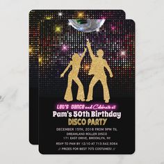 disco birthday party card with two people dancing