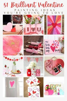 valentine's day collage with pink and red decorations, hearts, flowers, candles, cards, etc