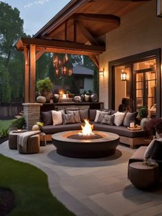 a fire pit sitting on top of a patio