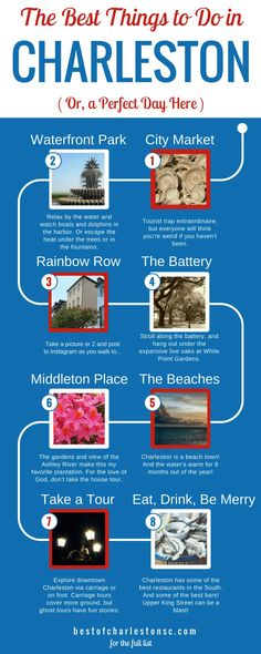 the best things to do in charleston, or a perfect day there info graphic by