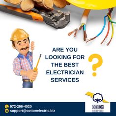 an advertisement for electrical services with a man holding a screwdriver