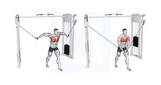 two men doing pull ups on the same machine as another man in black shorts and no shirt