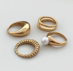 gold croissant ring Non Tarnish Rings, Chunky Gold Rings, Croissant Ring, Accesories Jewelry, Bold Rings, Gold Rings Jewelry, Dome Ring, Ring Stack, Dope Jewelry