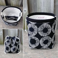 three pictures of a black and white bag