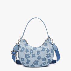 Bags For Teens, Birthday Wishlist, Pretty Bags, Half Moon, Crescent, Blue Bags, Blue Denim, Vegan Leather, Zip Pockets