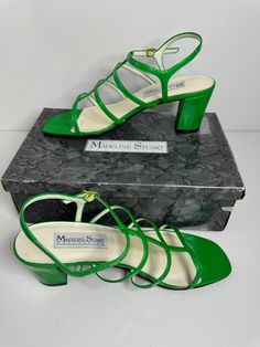 Strappy Green Patent 3"  High Heel Ladies Shoes Madeline Stuart Vintage  Size 10M Open Toe  Sandals All Man Made Matetials  Clean inside and very little wear to the sole.  please examine photos as they are part of the description. Madeline Stuart, Ladies Shoes, Open Toe Sandals, Toe Sandals, Womens Heels, Pump Shoes, Women's Pumps, High Heel, Shoes Women Heels