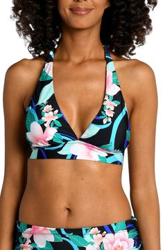 La Blanca Nightfall Banded Halter Bikini Top | Nordstrom Halter Neck Swimwear With Tropical Print, Tropical Halter Neck Top For Swimming, Tropical Halter Neck Top For Poolside, Tropical Print Halter Neck Top For Swimming, Tropical Style Halter Top For Vacation Sunbathing, Tropical Style Halter Top For Sunbathing On Vacation, Tropical Halter Top For Sunbathing On Vacation, Beachwear Halter Top With Tropical Print For Poolside, Tropical Halter Top For Vacation