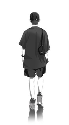 Back Of A Man Drawing, Anime Character Back View, Man From Behind Drawing, Anime Walking Pose Reference, People Back View, Person From Behind, Character Back View