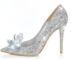 All that glitters is not gold; sometimes it's silver. You're sure to find your Prince Charming in these heels. Heels Cinderella, Cinderella Wedding Shoes, Cinderella Heels, Crystal Wedding Shoes, Glitter Stilettos, Silver Wedding Shoes, Heels Wedding, Wedding Pumps, Rhinestone High Heels