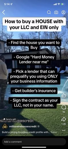 a man standing in front of a house with the text how to buy a house with your l c and eii only